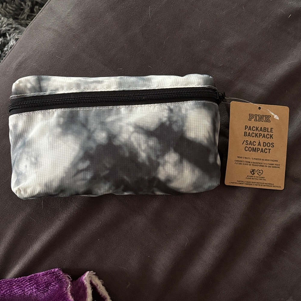 PINK Victoria's Secret Black and Gray Packable Backpack